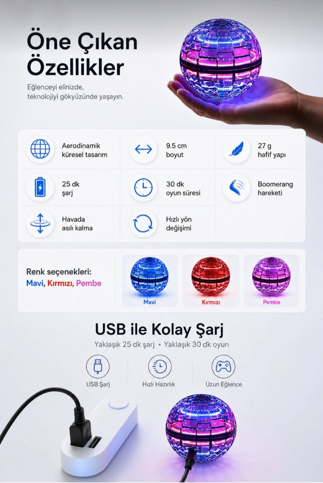 Uçan Top — Sensörlü LED Işıklı Flying Ball