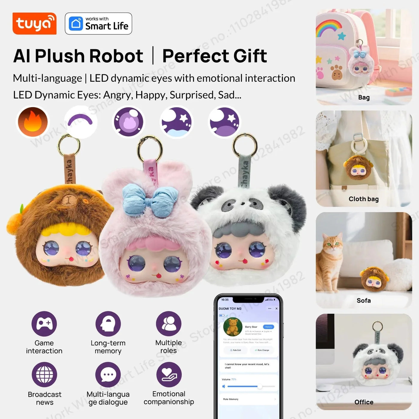 AI Plush Robot w/LED Eyes & Voice Control,Interactive Smart Toy Companion for Kids