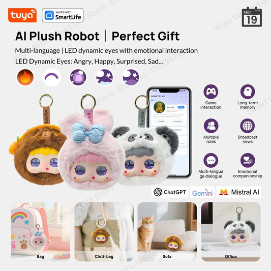 AI Plush Robot w/LED Eyes & Voice Control,Interactive Smart Toy Companion for Kids